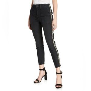 NWT Sundry Black Cheetah Trim Utility Slim Straight Pants